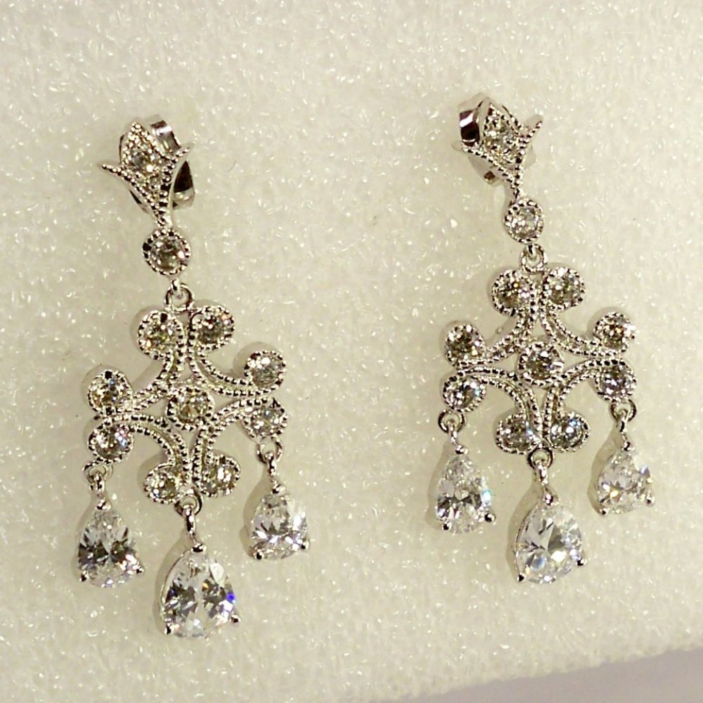 NEW Cubic Zirconia Silver DESIGNER Dangle Earrings